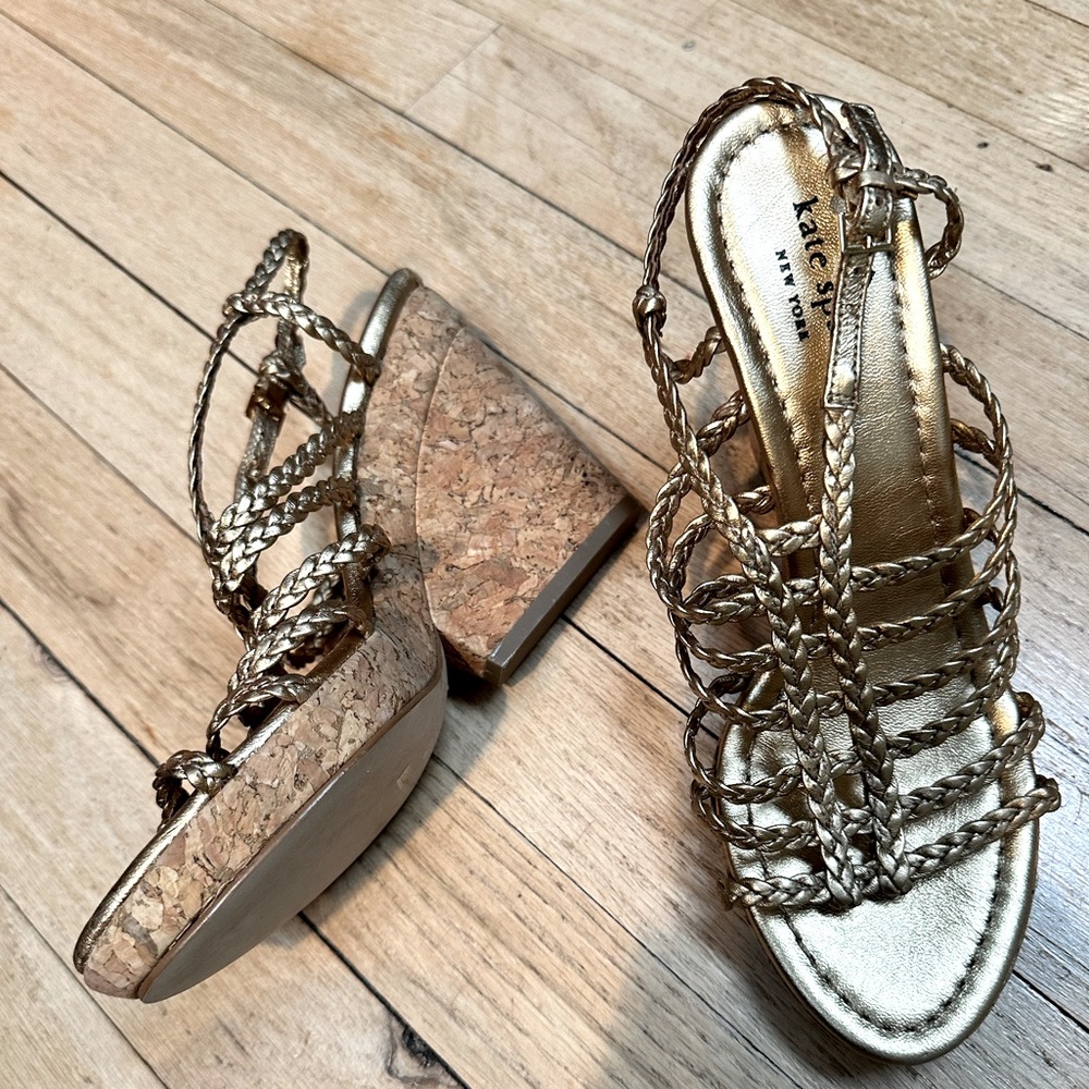 Kate Spade gold cork wedges NW0T